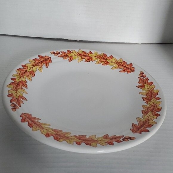Fiestaware Fiesta Fall Leaves Acorn Ceramic 9" Luncheon Plate Classic Rim White - Picture 5 of 16